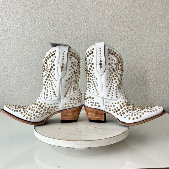 Lane DOLLY Womens Cowboy Bootie Size 8 White Gold Western Cowgirl Short Boots - Picture 7 of 11